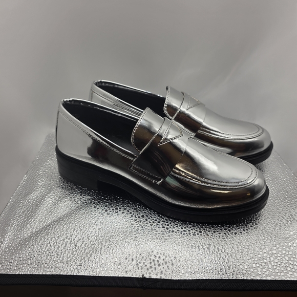 Steve Madden Shiny Silver Loafers - Picture 2 of 3